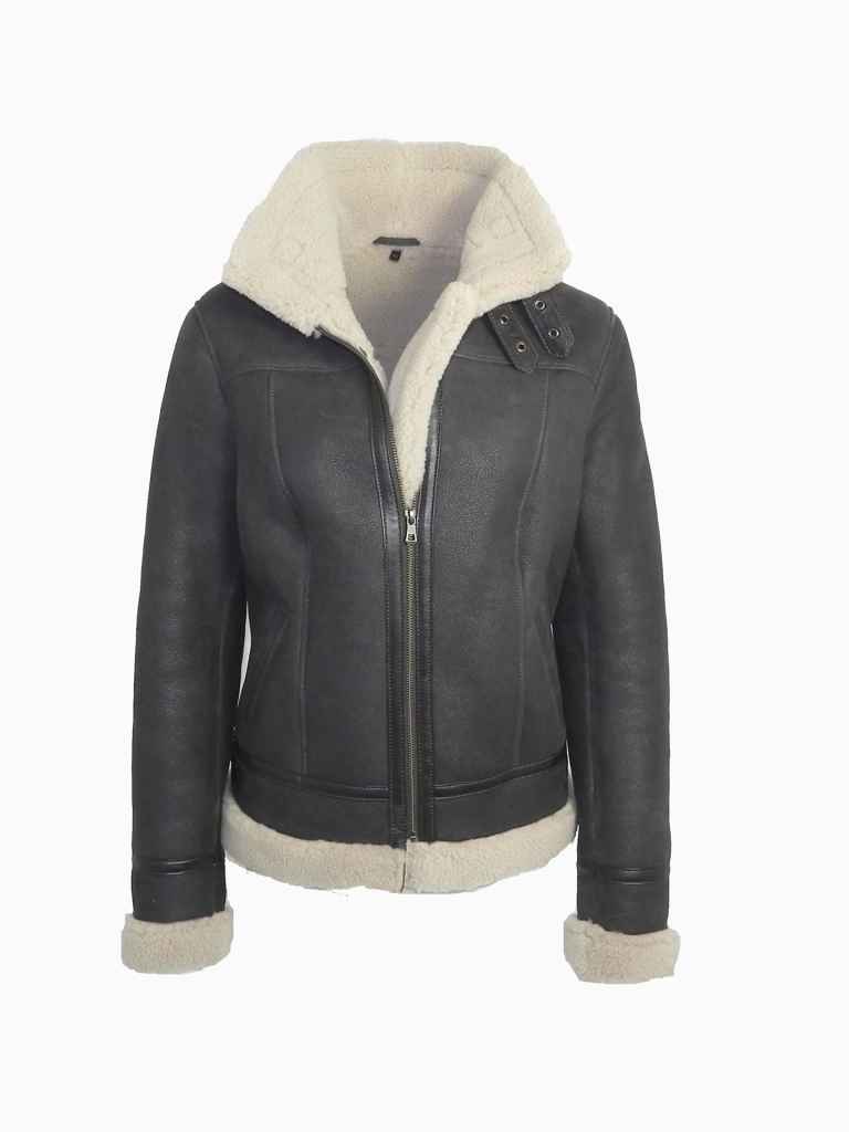 Damen Lammfelljacke OLIVIA dunkelbraun Vorderansicht