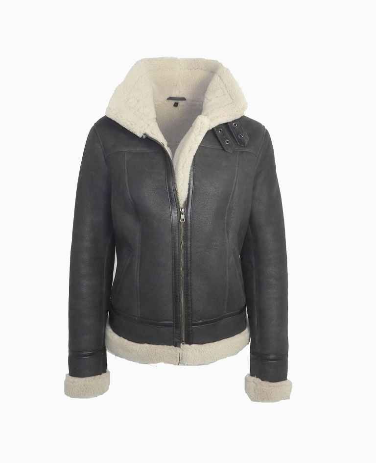 Damen Lammfelljacke OLIVIA dunkelbraun Vorderansicht
