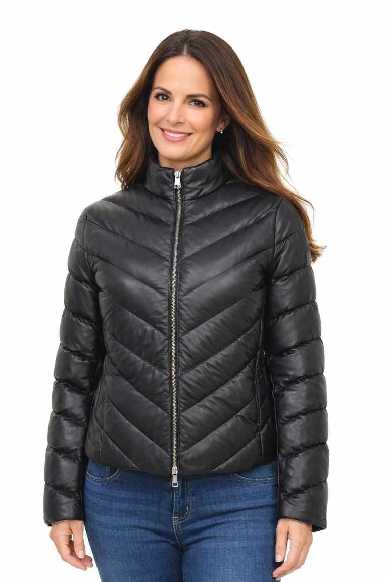 Damen Ledersteppjacke 10749 Lammnappa schwarz mit Model