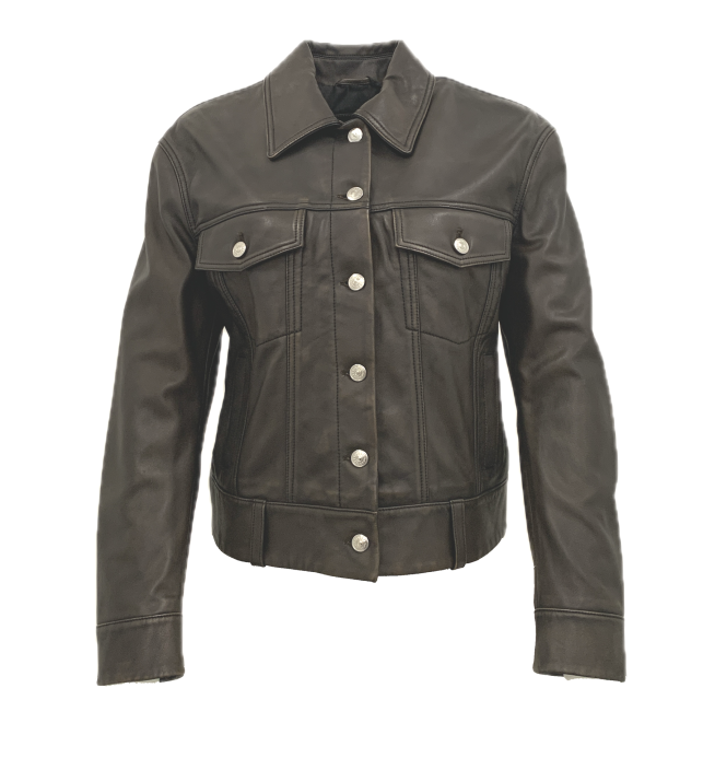 Damen Lederjacke 10804 Jeansjacke aus Lammnappa dunkelbraun Vorderseite