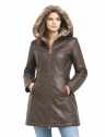 Damen Ledermantel CECILIA Lammnappa Cognac mit Model weißer Hintergrund 02