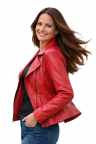 Damen Lederbikerjacke 11026 Lammnappa rot Groesse 38 mit Model 02