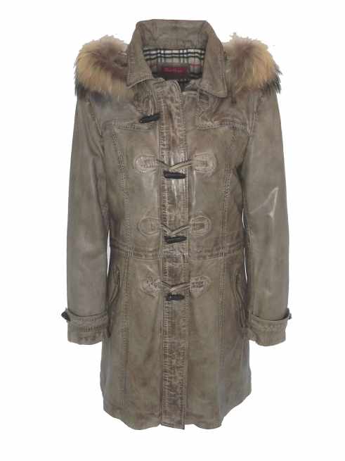 Damen Ledermantel khaki - Modell Stacy Lammnappa washed - Vorderansicht