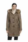 Damen Lederparka mit abnehmbarer Kapuze und echtem Pelzkragen Lammnappa Antik KHAKI mit Model