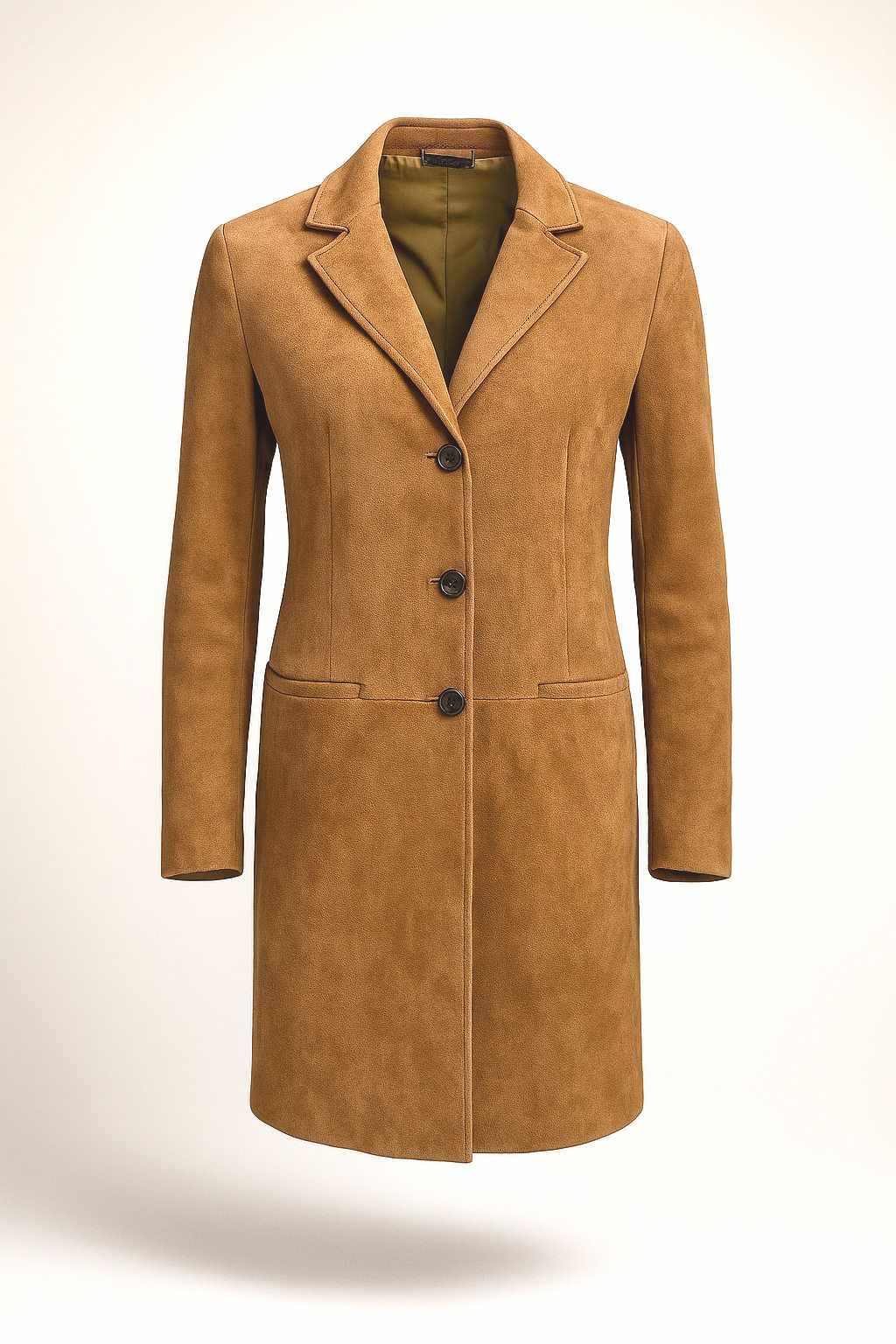 Damen Ledermantel CLEO Ziegenvelours nougat 251121 - Lederbekleidungsversand