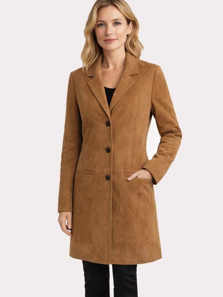 Damen Ledermantel CLEO Ziegenvelours nougat Model