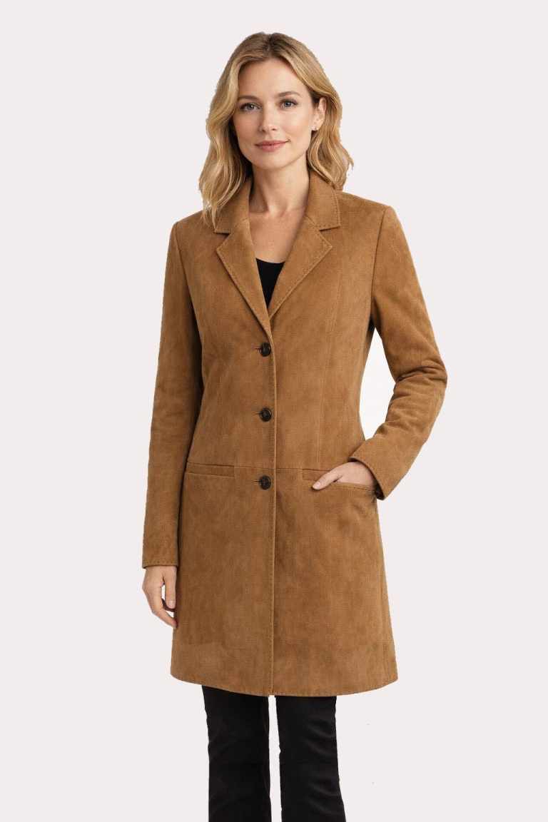 Damen Ledermantel CLEO Ziegenvelours nougat Model