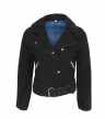 Damen Lederbikerjacke ANNA aus schwarzen Velours Innenseite Nappa blau mit Model Weißen Hintergrund 03