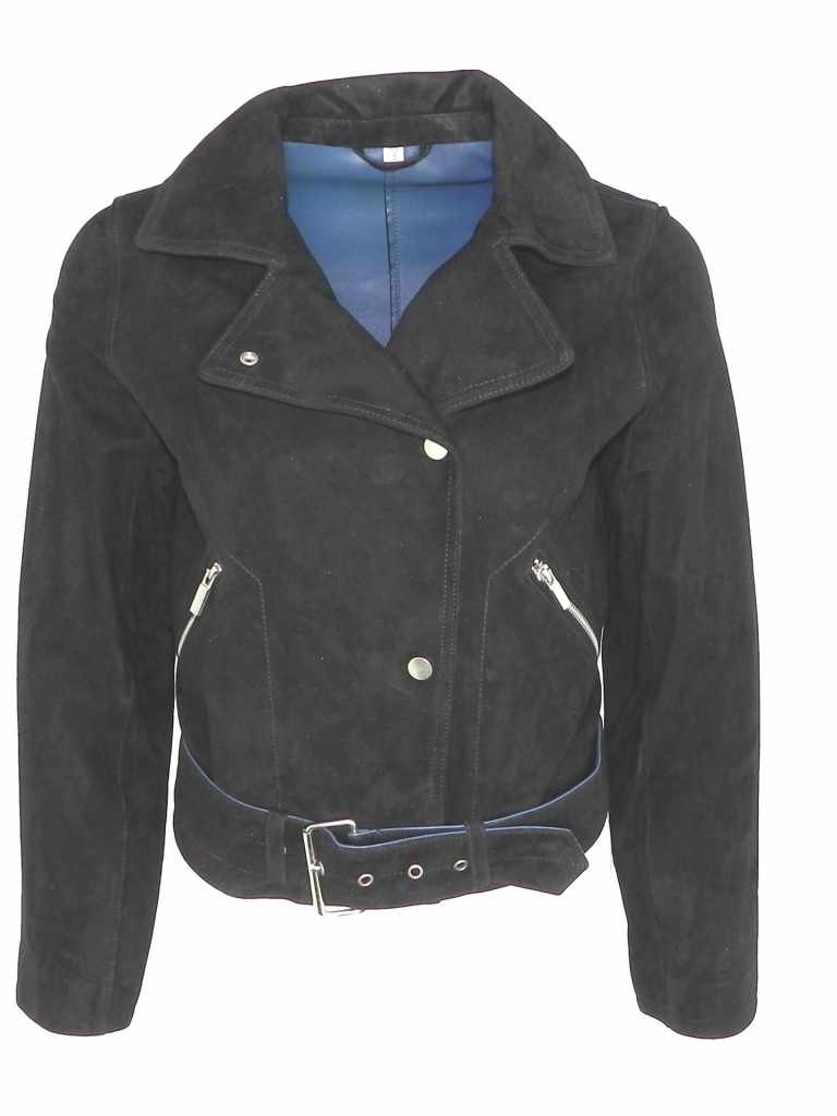 Damen Lederjacke ANNA Bikerstil Ziegenvelours schwarz ungefüttert