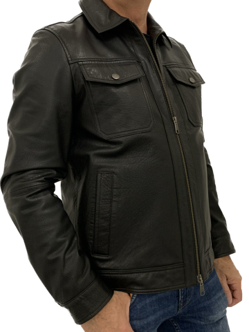 Herren Lederjacke BUD Büffelnappa schwarz Seitenansicht Model