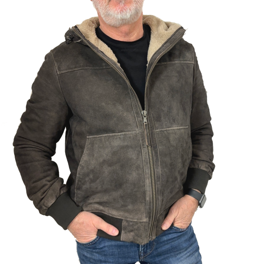 Herren Lederjacke JAKOB Ziegenvelours anthrazit Vorderteil Model