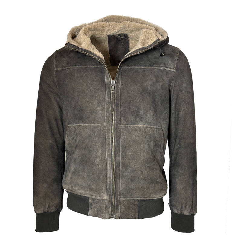 Herren Lederjacke JAKOB Ziegenvelours anthrazit Vorderteil
