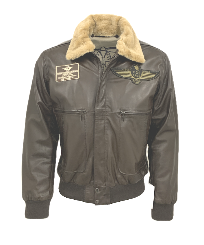 Herren Lederjacke ARMY F21 Lammnappa dunkelbraun Vorderseite