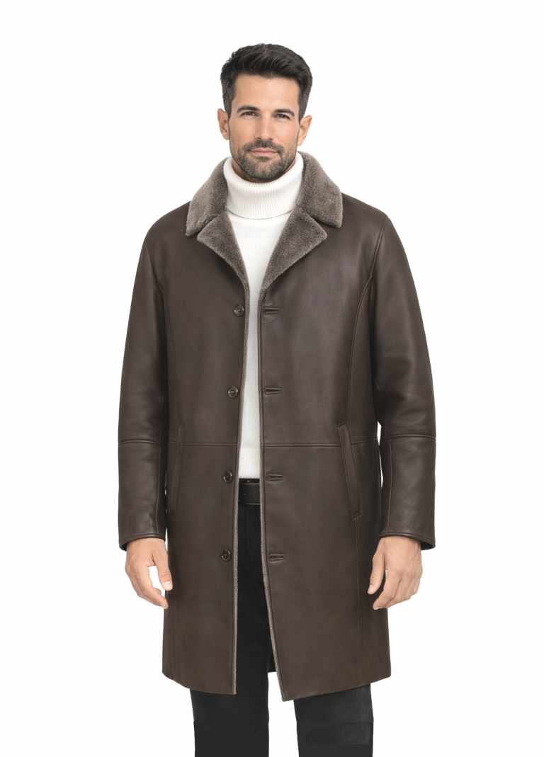 Herren Lammfellmantel Dunkelbraun mit Model 02