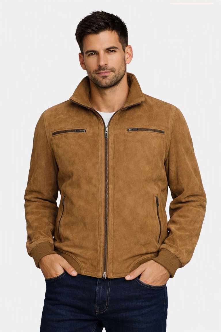 Herren Lederjacke Ziegenvelours Sand - Modell LOUIS