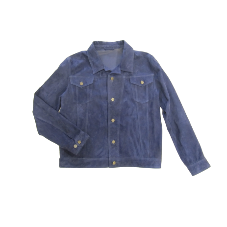 Herren Jeans-Lederjacke JAN Metisvelours NAVY Vorderseite liegend