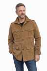 Herren Lederjacke SIMON Ziegenvelours SAND Olivenleder Model weißer Hintergrun