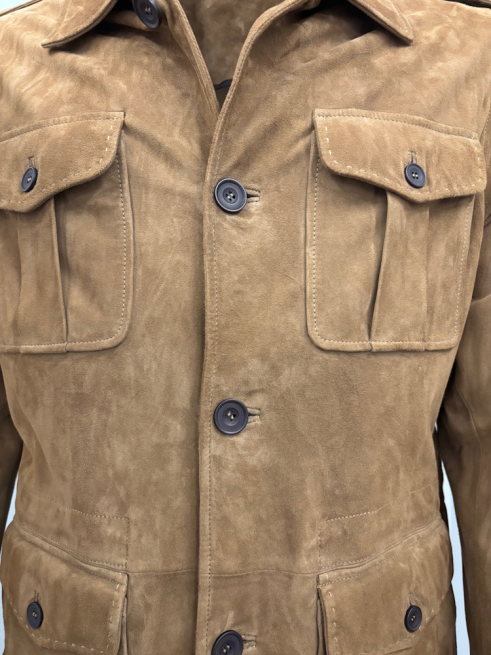 Herren Lederjacke SIMON Ziegenvelours SAND Vorderseite Ausschnitt