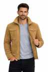 Herren Lederjacke FELIX Ziegenvelours SAND mit Model geöffnete Jacke