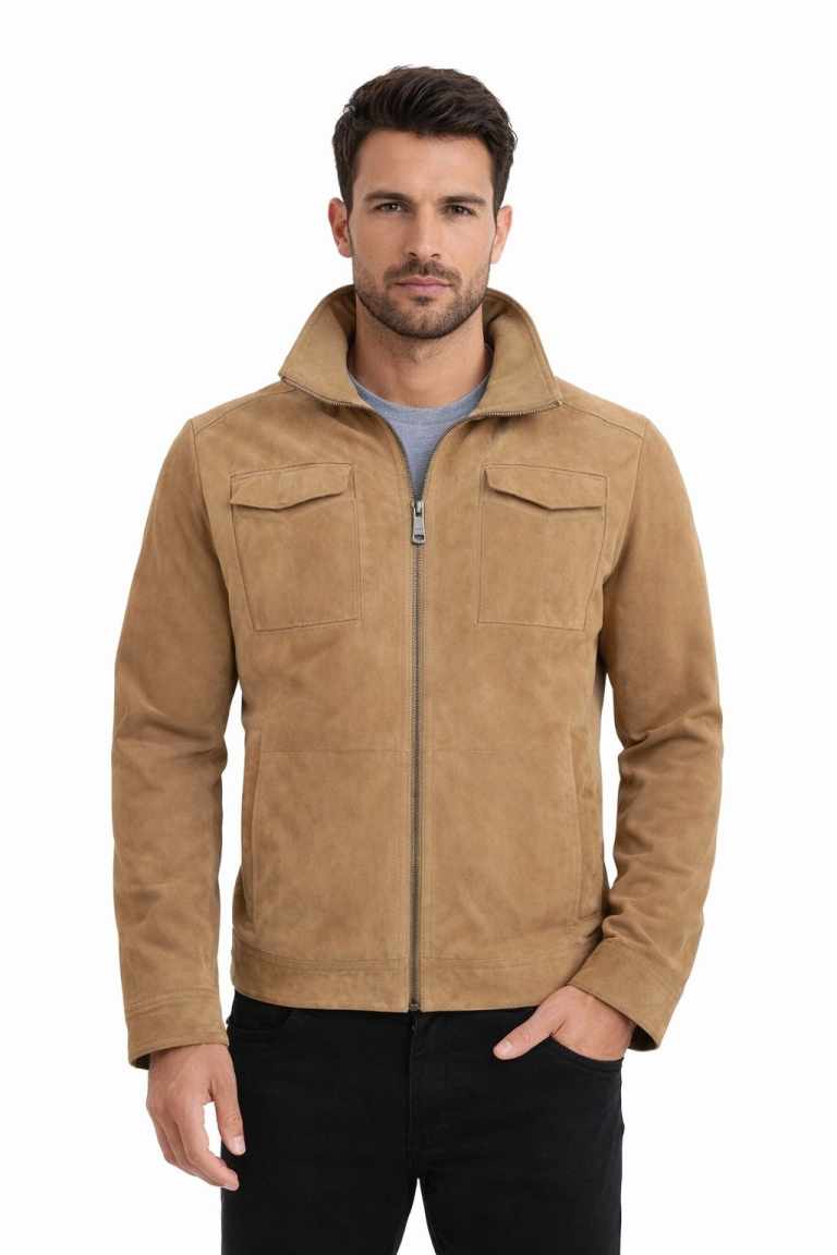 Herren Lederjacke FELIX Ziegenvelours SAND mit Model