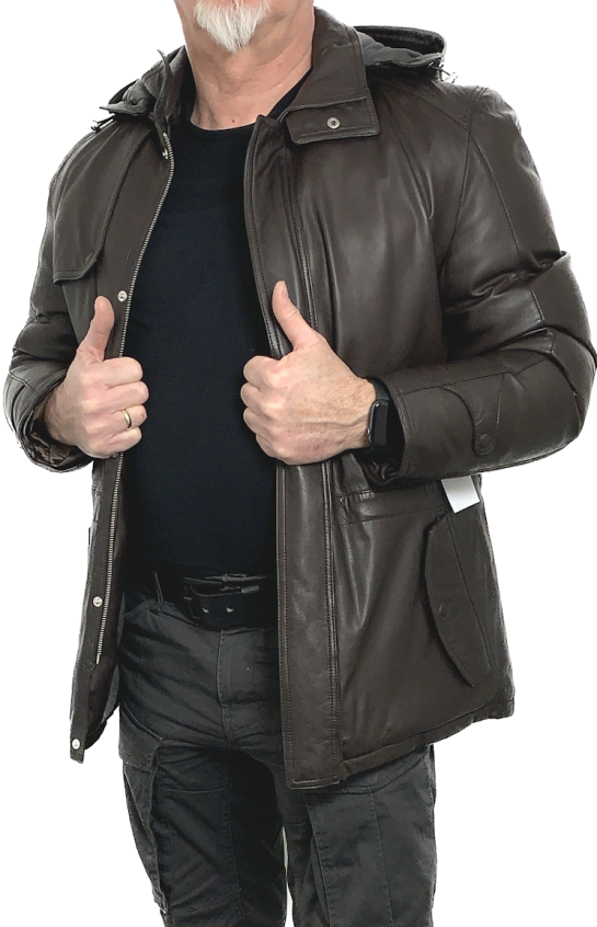 Lederparka Herren kaufen Modell JAMES aus Handschuhnappa dunkelbraun, Jacke offen