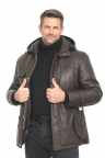 Herren Lederparka JAMES Handschuhnappa Dunkelbraun mit Model Jacke geöffnet