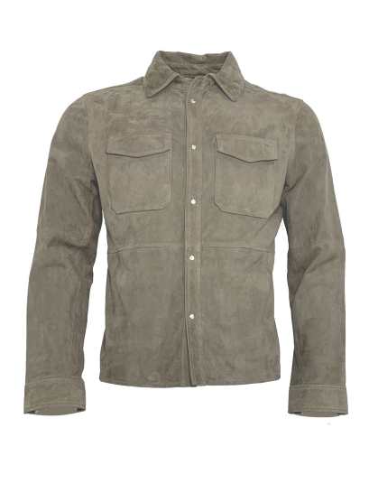 Herren Lederhemdjacke kaufen - Modell FINN Ziegenvelours OLIV 