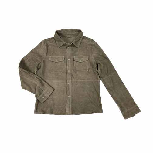 Herren Lederhemdjacke FINN Ziegenvelours OLIV Vorderseite liegend