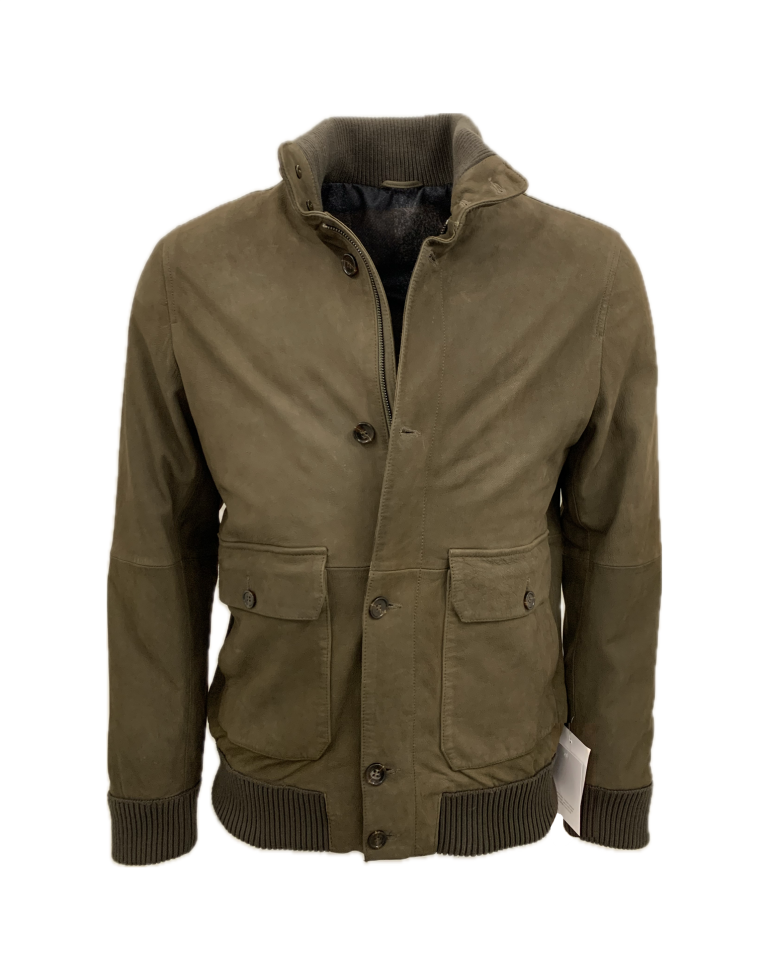 Herren Lederjacke RAY Ziegennubuk schlamm - Vorderseite