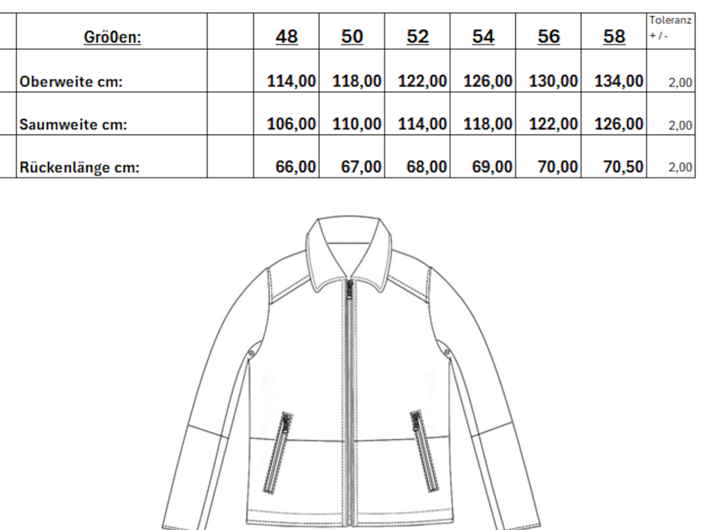 Maße zur Lederjacke FRANZ