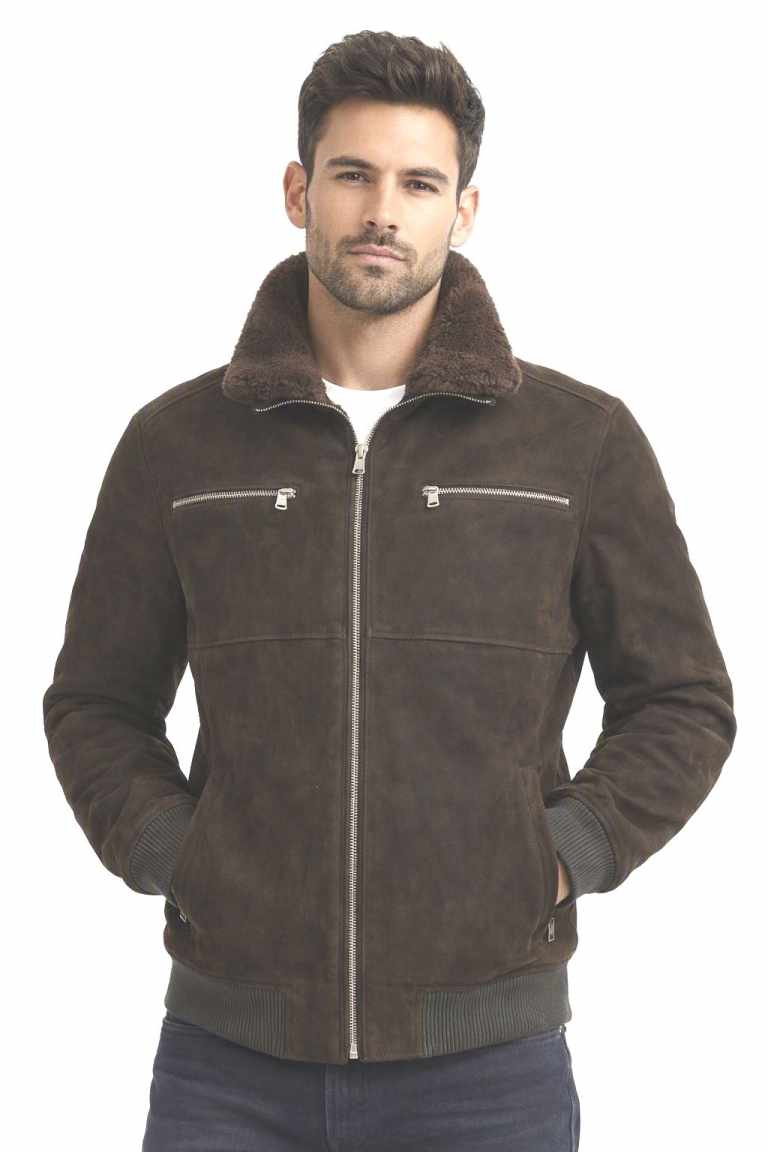 Herren Lederjacke Ziegenvelours Dunkelbraun - Modell TOBI