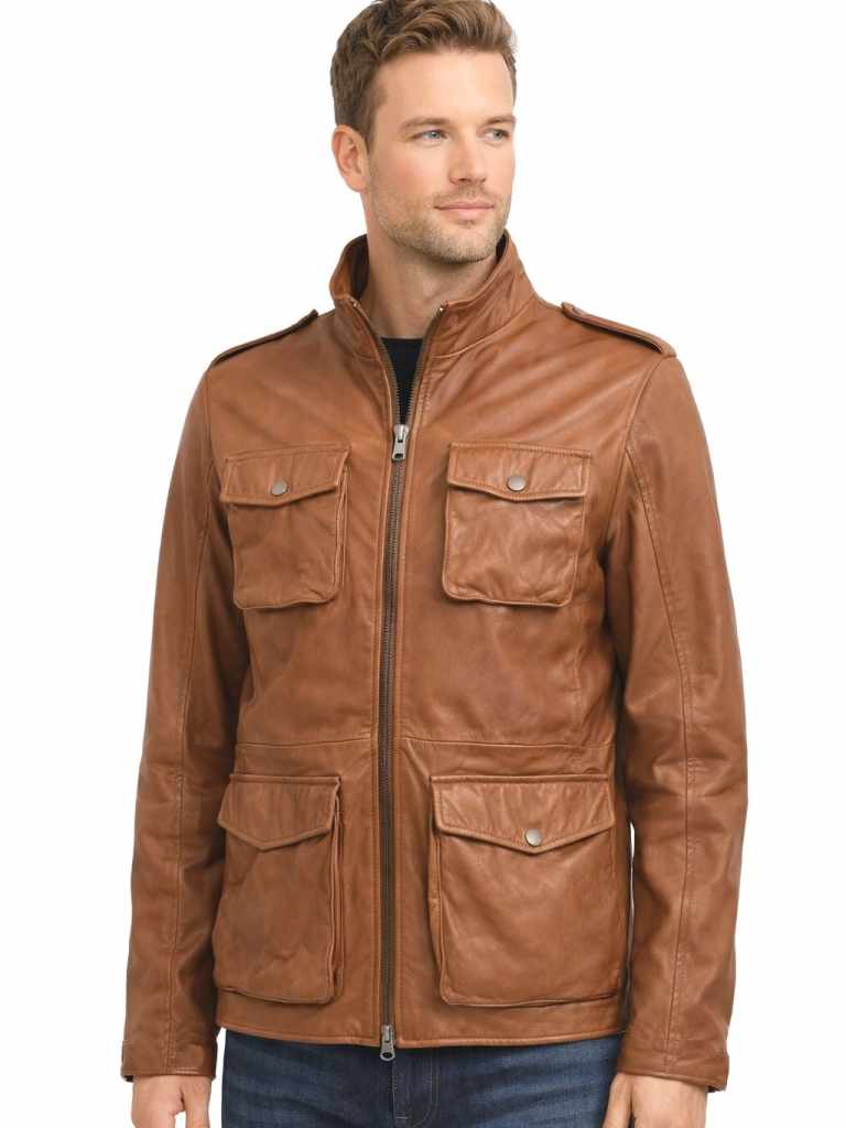 Herren Lederjacke DAVID Lammnappa washed Braun mit Model und weißen Hintergrund