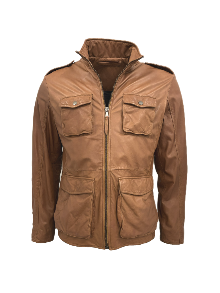 Herren Lederjacke DAVID Lammnappa washed braun Vorderseite