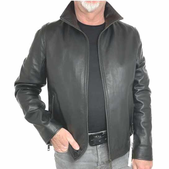 Herren Lederjacke DARIO Olivennappa schwarz Vorderseite