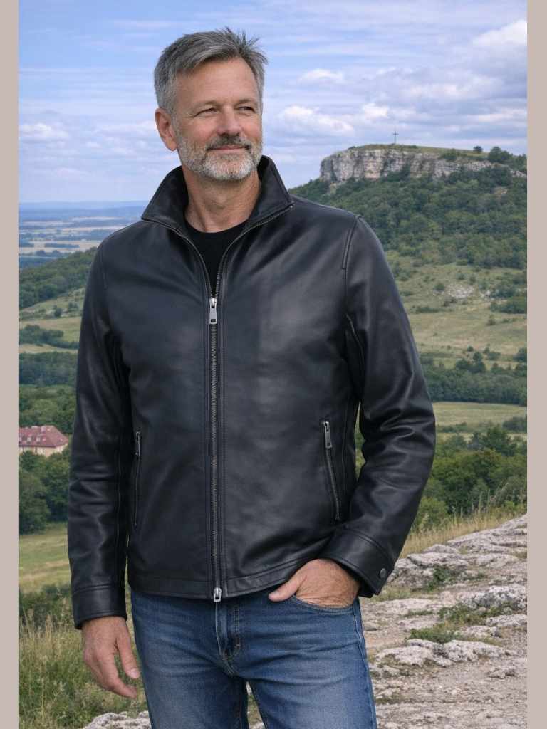 Herren Lederjacke DARIO Lammnappa SCHWARZ MATT Olivenleder