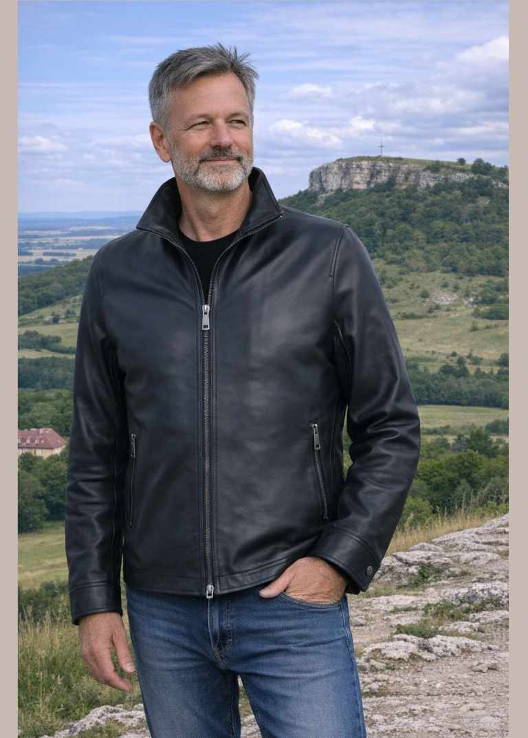 Herren Lederjacke DARIO Lammnappa SCHWARZ MATT Olivenleder