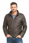 Herren Lederjacke DED Lammnappa DUNKELBRAUN Olivenleder Model ohne Hintergrund