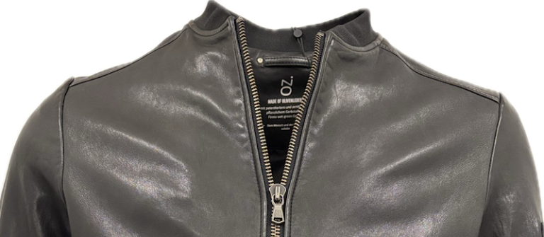 Herren Lederjacke Olivenleder B702 Lammnappa schwarz Ausschnitt