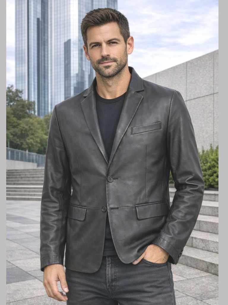 Herren Ledersakko DEAN Lammnappa SCHWARZ MATT Olivenleder Model 