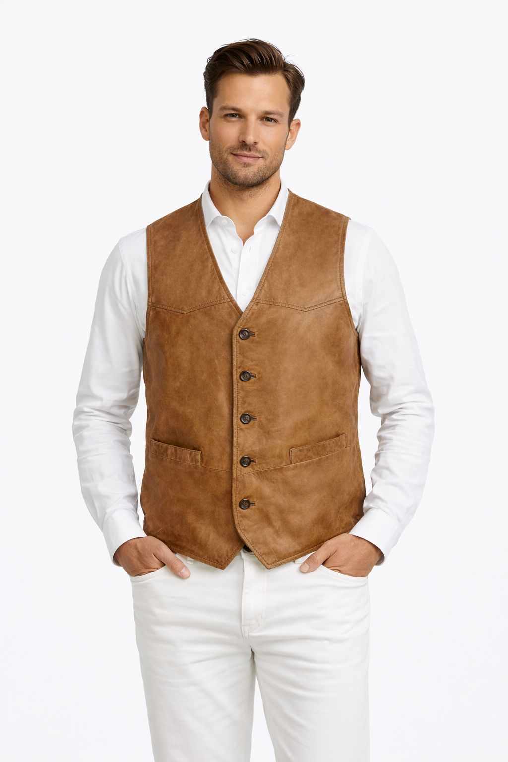 Herren Lederweste Lammnappa Cognac - Modell CHARLES