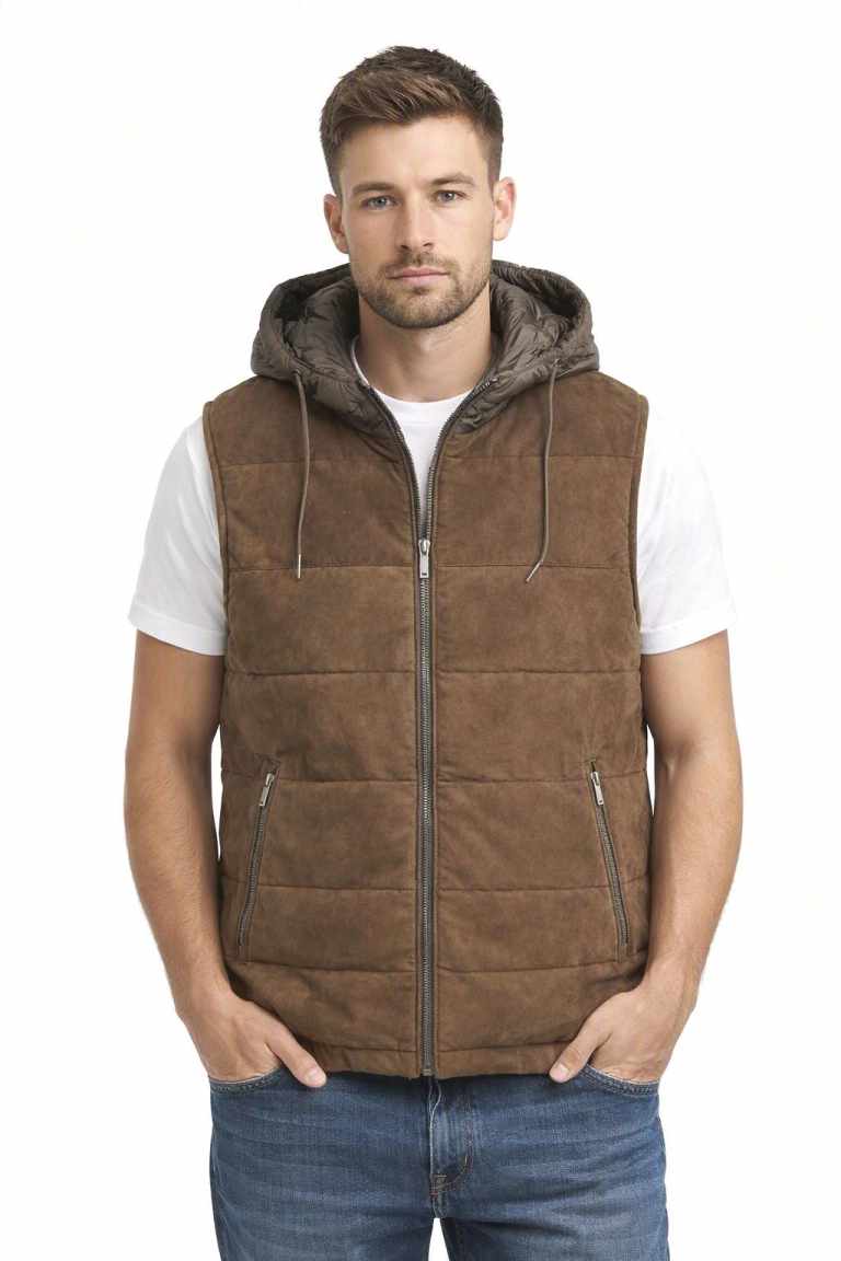 Herren Lederweste Ziegenvelours Dunkelbraun - Modell CLARK