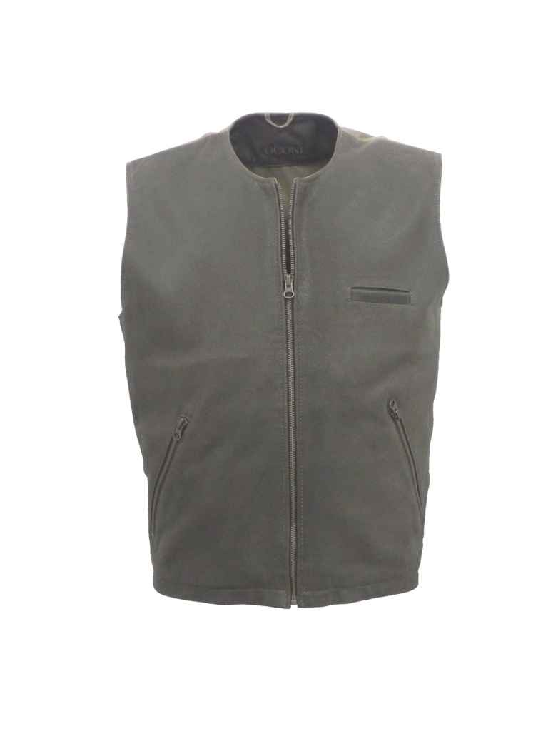 Herren Lederweste MIKE Lammnappa Canvas camel Vorderseite