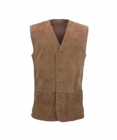 Herren Lederweste ROY Ziegenvelours cognac Vorderseite